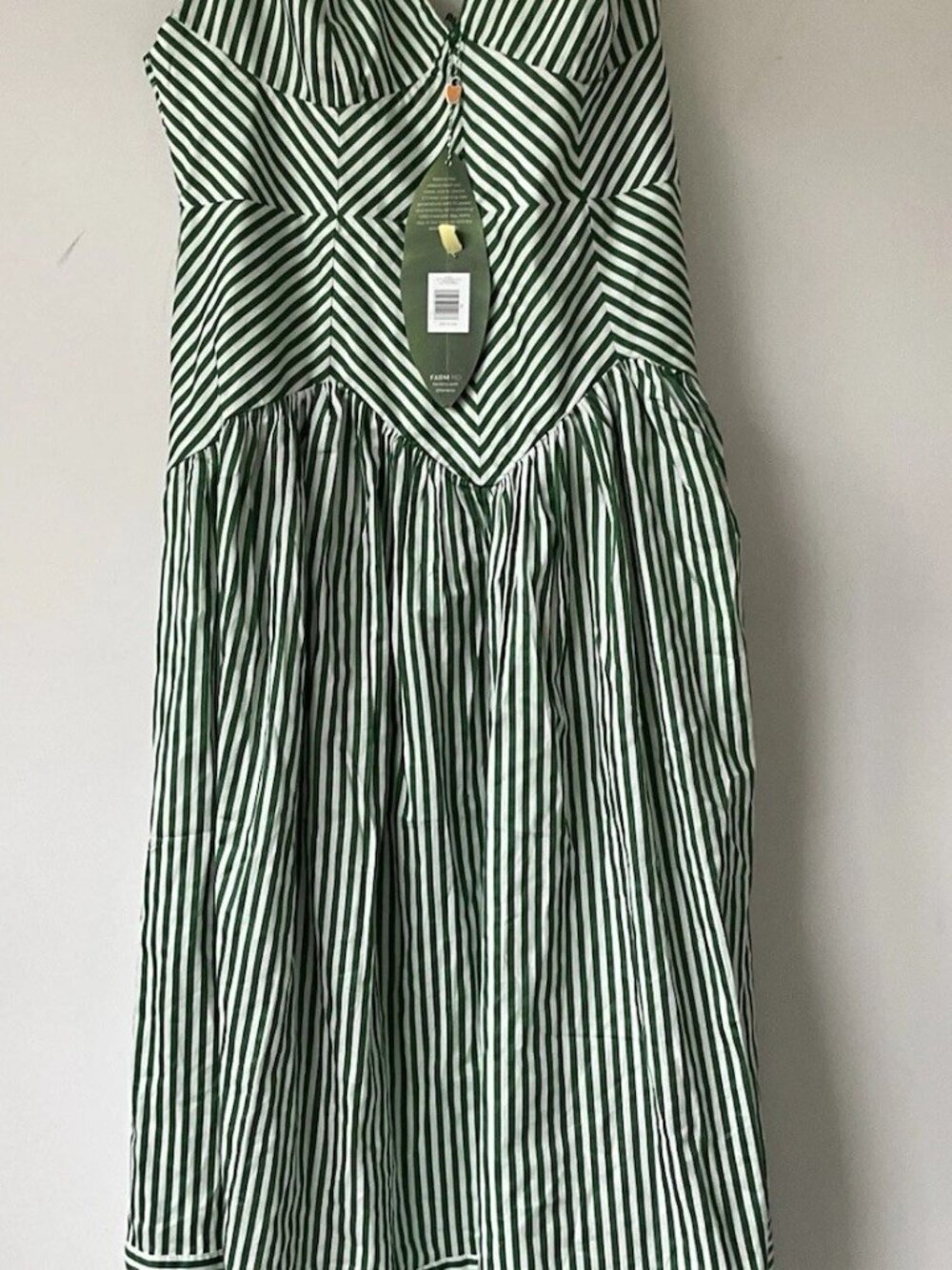 Farm Rio Sleeveless Bicolor Stripes Green White Cotton Midi Dress XL NWT - Picture 2 of 5